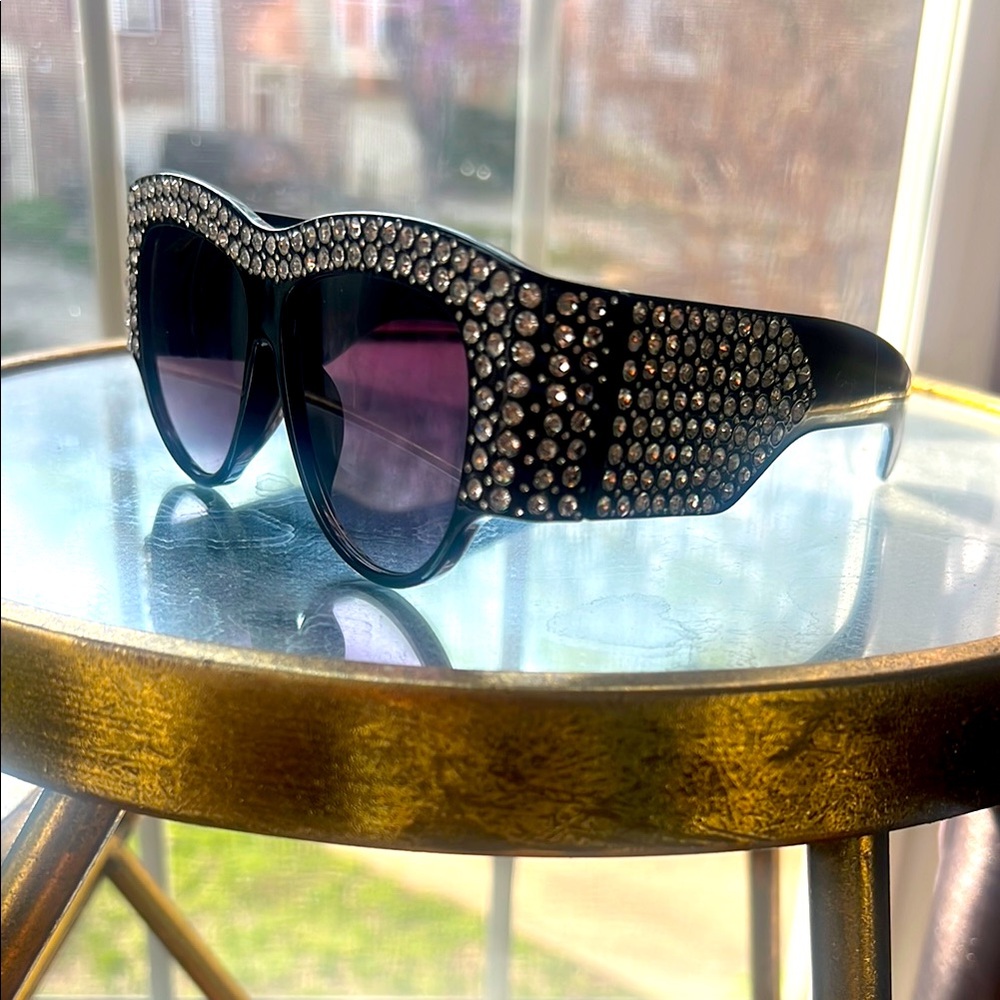 Black and Silver Rhinestone Sunglasses